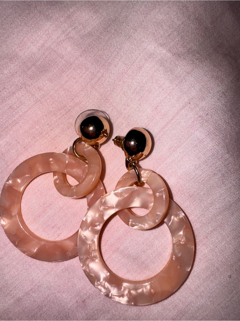 J. Crew Pink Marbled Hoop Link Earrings with Gold-Tone Studs